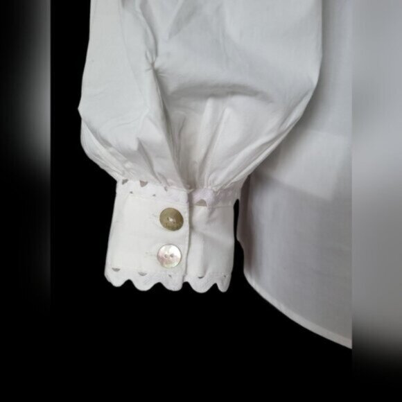 White Lace Cut Out Mandarin Collar Puff Sleeve Cotton Blouse Esqualo Sz 4 - Picture 9 of 15